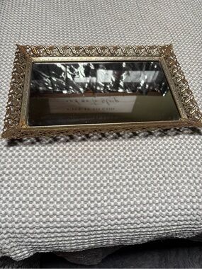 Vintage Hollywood Regency Gold Filigree Mirror Vanity Tray